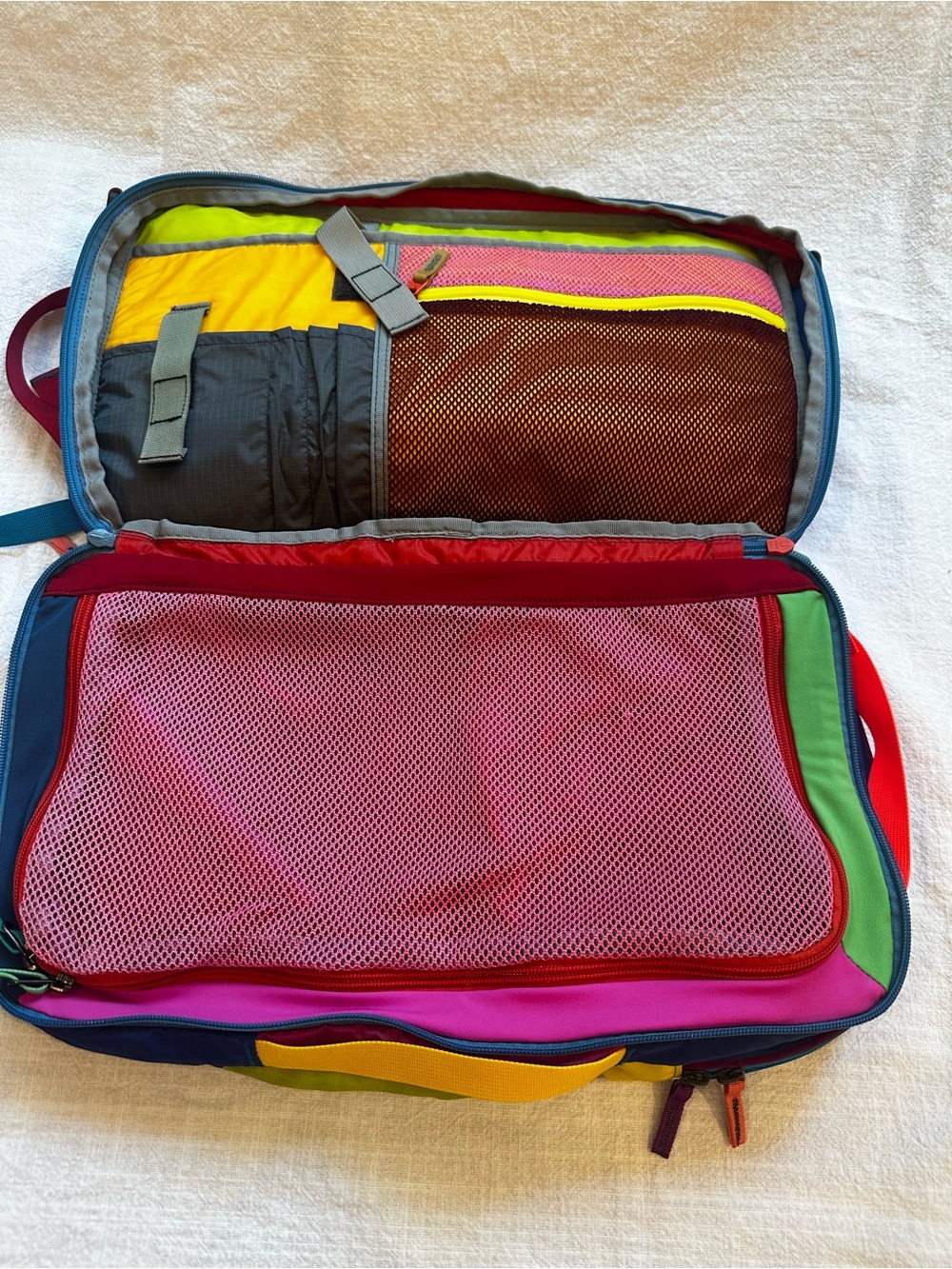 cotopaxi colorblock backpack in blue, red, and yellow - Picture 3 of 5